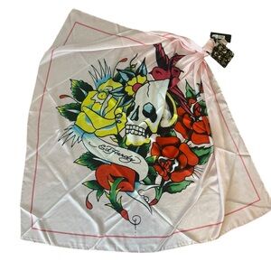 Ed Hardy Floral Skull Scarf with Red and Yellow